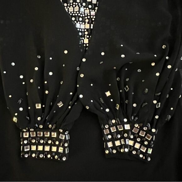 Kiki Riki Jewel Embellished Sheer Sleeve Choker Bodycon Dress, Size Medium Black - Picture 11 of 17